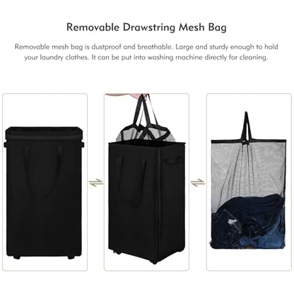 DOKEHOM 90L X-Large Rolling Laundry Basket Hamper on Wheels, Black - color: Black, size: X-Large Pro 29"