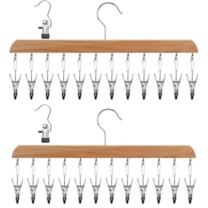 Legging Organizer for Closet 2 Pack, Wood Yoga Pants Hangers 24 Clips Wood - color: Natural Wood Color