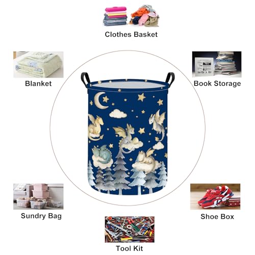 Round Dragon Print Waterproof Foldable Household Laundry Hamper - color: Round Cute Dragon