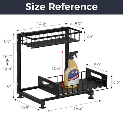 Saydear 2-Pack L-Shaped Under Sink Organizer, 2-Tier Pull-out Cabinet Rack - color: Black V2.0, size: 2 Pack
