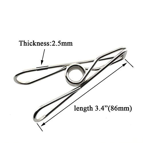 HAHIYO Clothespins Chip Clips All Metal Stainless Steel No Rust Stains Strong Grip in Heavy Wind 3.4 Inches 14 Pack Extra Large Do Not Fall Apart Open Wide for Holding Clothes Snack Bag Clamps - size: 3.4 inch 14 Pack