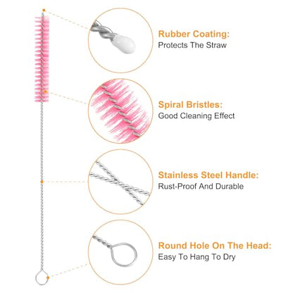 uxcell 10Pcs Drinking Straw Cleaning Brushes, 8" x 3/8" Nylon Bristles Long Straw Brush Pipe Cleaner for Washing Straws Pot Spout, Sippy Cup, Bottle and Tube (Pink) - color: Pink, size: 8" x 3/8"