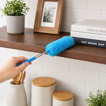 2 Pack Small Washable Microfiber Feather Duster, Microfiber Head, 13" to 30" Extendable Pole, Cleaning Tool for Office, Car, Computer, Furniture
