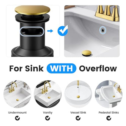 Bathroom Sink Drain with Overflow with Hair Catcher Anti-Clog Sink Strainer - color: Brushed Gold
