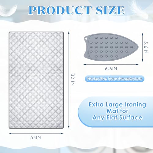 Tigeen Extra Large Ironing Mat 54" x 32", Foldable Ironing Blanket for Countertop Tabletop Washer & Dryer, Thick Double-Sided Ironings Pad with Silicone Iron Rest, Portable Ironings Board Alternative