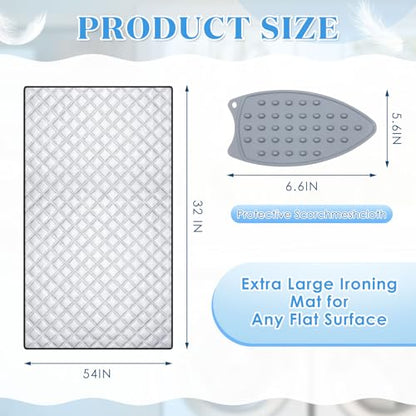 Tigeen Extra Large Ironing Mat 54" x 32", Foldable Ironing Blanket for Countertop Tabletop Washer & Dryer, Thick Double-Sided Ironings Pad with Silicone Iron Rest, Portable Ironings Board Alternative