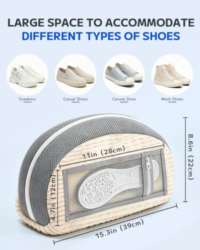 Shoe Washing Bag, Laundry Shoe Bag for Washer and Dryer, Sneaker Cleaning Protection Bag for Tennis, Casual, Athletic Shoes, with Mesh Pocket for Insoles, Self-Locking Zipper (Beige 2Pcs) - color: Beige