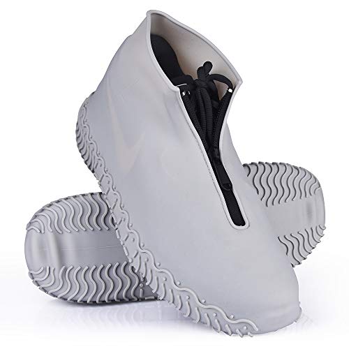 Shiwely Waterproof Shoe Covers, Silicone Reusable Shoe Cover Non-slip Durable Zipper Elastic Rain Cover Protection for Men Women (XL (Women 11-13, Men 9.5-13), Grey) - color: Grey, size: XL (Women 11-13, Men 9.5-13)