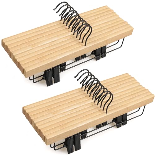 TOPIA HANGER Pants Hangers 20 Pack, Wooden Clothes Hangers with Black Clips and Rotatable Hook, Durable Natural Rubber Wood Hangers for Skirts, Pants, Jeans, Shorts - CTS05N - color: Rubber Wood, size: 20 Pack