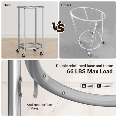 ELYKEN Laundry Basket with Wheels, Round Rolling Laundry Hamper, Gray - color: Gray, size: 110L