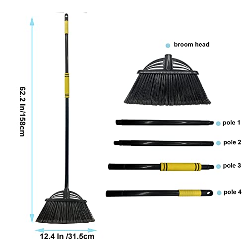 Four-Section Rod Long-Handled Broom,Heavy-Duty Broom, Angle Broom for Outdoor/Indoor（Black+Blue） - color: Black+blue