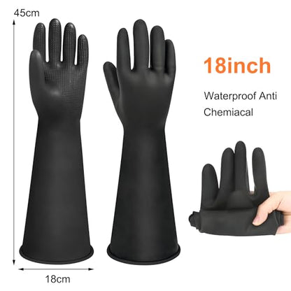 18" Chemical Resistant Gloves, Black Heavy Duty Rubber Gloves - color: 18 Inch