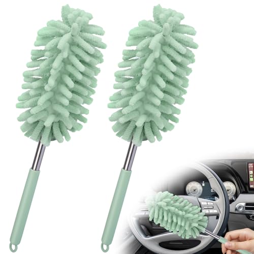 2 PCS Car Interior Duster with Extension Pole, Dusters for Cleaning - color: Light Green