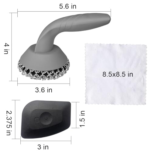 Cast Iron Scrubber with Pan Scraper & Towl, 316 Chainmail Scrubber with Long Handle, Upgraded Chain Mail Scrubber Cleaner for Grill Pan Skillet Wok Carbon Steel Dutch Oven Metal Brush (Grey) - color: Gray