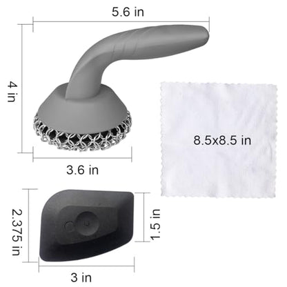 Cast Iron Scrubber with Pan Scraper & Towl, 316 Chainmail Scrubber with Long Handle, Upgraded Chain Mail Scrubber Cleaner for Grill Pan Skillet Wok Carbon Steel Dutch Oven Metal Brush (Grey) - color: Gray