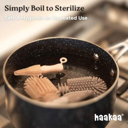 Haakaa Food-Grade Silicone Double-Ended Cleaning Brush (Brush-Champagne) - color: Brush-champagne