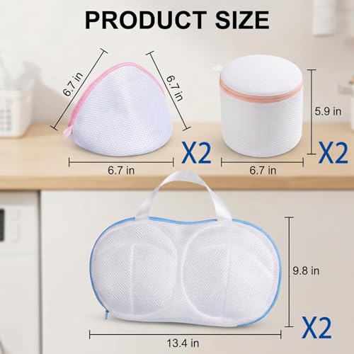 Set of 6 Reusable Laundry Bags Made of Mesh and Polyester,Bra Washer Protector for Laundry, Bra Bags for Laundry with Zipper Closure, Mesh Wash Bags for Delicate Lingerie and Underwire Bras