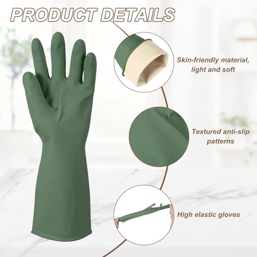 uxcell Rubber Cleaning Gloves, Reusable Household Dishwashing Long Rubber Gloves with Non-slip Grip - color: Dark Green, size: Medium