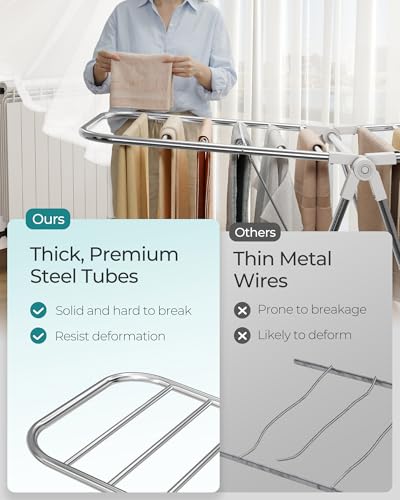 SONGMICS Clothes Drying Rack, Foldable Metal Airer, 19.3 x 51.2 x 39.4 in - color: White, size: 51.2"W x 39"/44.9"H