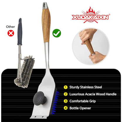 XUDAKAIXIN Grill Brush and Scraper, Dual Grip Design,Extra Strong BBQ Cleaner Accessories,Safe Nylon Bristles Barbecue Triple Scrubbers Cleaning Brush for Cast Iron Grates/Porcelain/Charcoal Grill - color: Blue
