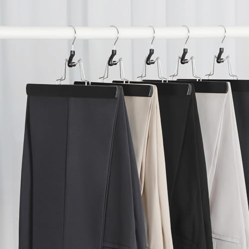 TOPIA HANGER 12 Pack Wooden Pants Hangers, Hair Extension Hangers Non Slip Skirt Hanger Wood Clamp with Velvet Padded 360° Swivel Hook for Jeans, Skirts, Trousers, Wigs CT67B - color: Black, size: 12 Pack