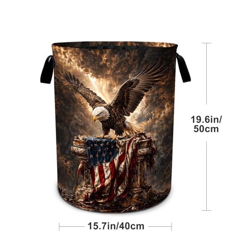 4th of July Bird Laundry Basket American Flag Foldable Laundry Hamper With Handles Clothes Storage Bucket Organizer Laundry Bag For Bedroom Bathroom Laundry Storage 19.6 x 15.7 - color: Bird
