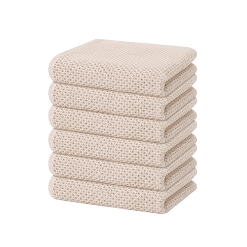 Homaxy 100% Cotton Waffle Weave Kitchen Dish Towels 6-Pack, Beige - color: Beige, size: 13 X 28 - 6 Pack