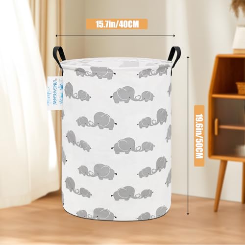 Round Laundry Basket Collapsible Storage Hamper Love Elephant - color: Full Love Elephant