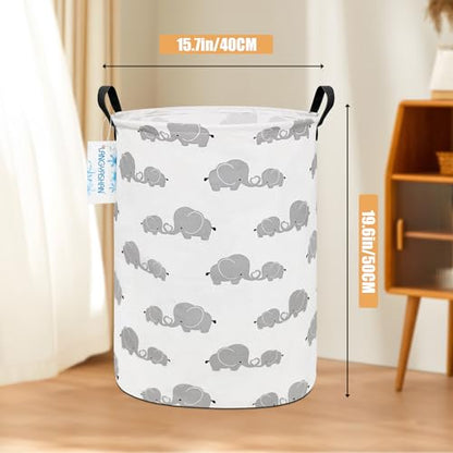 Round Laundry Basket Collapsible Storage Hamper Love Elephant - color: Full Love Elephant