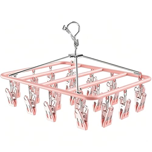 Drying Rack for Sock, Stainless Steel Sock Drying Rack with 23 Clips, Swivel Hook Windproof Hanger for Sock, Laundry, Hat, Scarf, Bras, Towel, Underwear, Pants, Gloves (Apricot) - color: Apricot