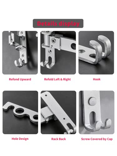 Dr.DJ Wall Mount Coat Hanger Holder Silver Clothes Drying Organizer Rack Garment Hooks Aluminium Retractable Folding Indoor Wall Mounted Hanger Space Saver for Laundry Room Bedroom (2 Racks) Silver