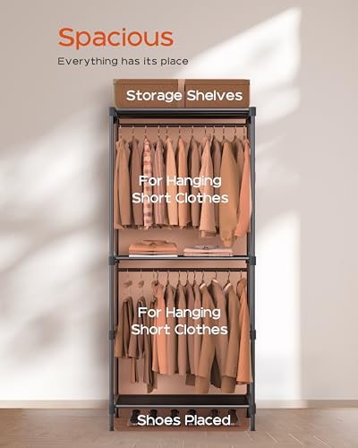 CASAMAYA Clothes Rack, Portable Closet, 27.6 Inch Wardrobe Closet, Clothes Storage Organizer with Shelves and 2 Hanging Rods, Easy to Assembly, Black PCT001B01 - size: 27.6"Lx 16.9"W x 77.6"H