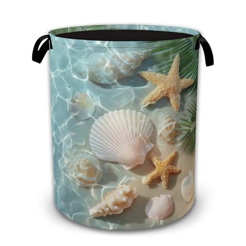 Sea Beach Laundry Basket,Starfish Shells Collapsible Laundry Baskets with Handles,Waterproof Oxford Cloth Hamper,Storage Organizer for Bathroom Bedroom Dorm - color: Sea Beach,Starfish Shells