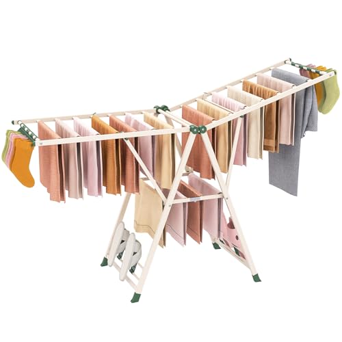 GIANTEX Foldable Metal Clothes Drying Rack, 72.5" Height Adjustable Wings - color: Beige, size: 72.5"L x 39"-66"H