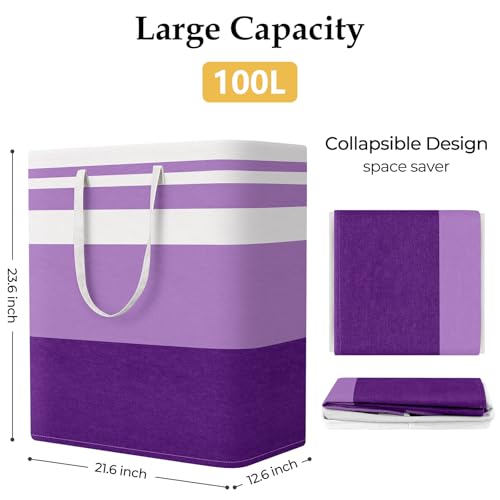StorageRight Laundry Basket Hamper, 100L Collapsible Clothes Storage, Purple - color: Purple, size: 100L