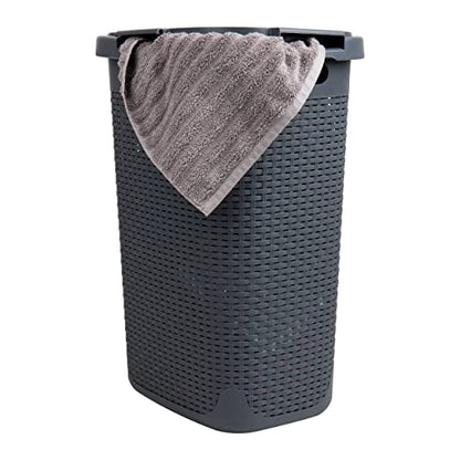 Mind Reader 60L Slim Laundry Hamper, Clothes Basket, Lid, Wicker Style, Plastic, 17.65"L x 13.75"W x 24.15"H, Set of 2, Gray - color: Gray, size: 2-Pack