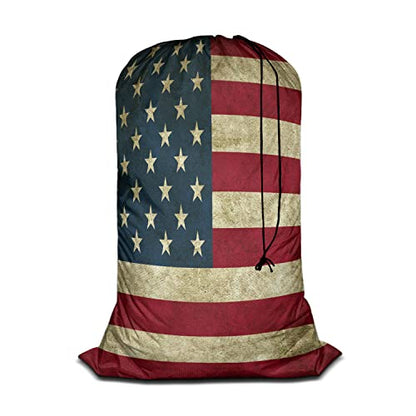Swono Grunge USA Flag Large Dirty Clothes Laundry Bag for Laundry Basket Hamper, Patriot Striped Design Stars Old Aged Machine Washable Dirty Clothes Organizer, Oxford Cloth, American Banner - color: Grunge USA Flag
