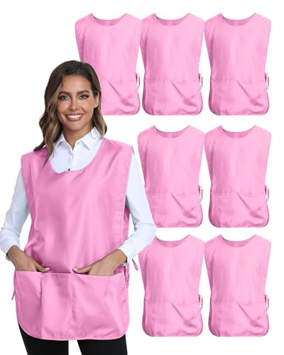 Xeoxarel Unisex Cobbler Apron with 3 Deep Pockets, Smock Vest Apron - color: 7 Pack - Pink