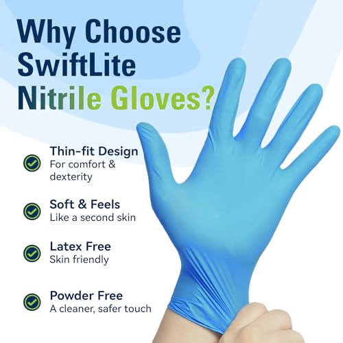 SWIFTLITE Blue Nitrile Gloves Disposable Latex Free, Food Safe - size: Large