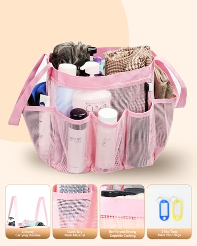 Temede Mesh Shower Caddy Portable for College Dorm Room Essentials - color: Pink