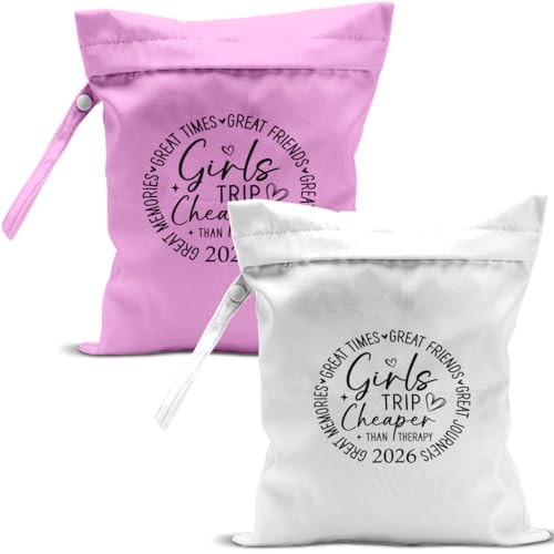 2Pcs Girls Trip Gifts Wet Dry Bag, Beach Bag Wet Bag Favors, Sunscreen Aloha Bags Swimsuit Toiletry Travel Essentials For Women, Beach Travel Laundry bags for Dirty Diaper Swimsuit Gifts - color: 2Pcs. Pink & White