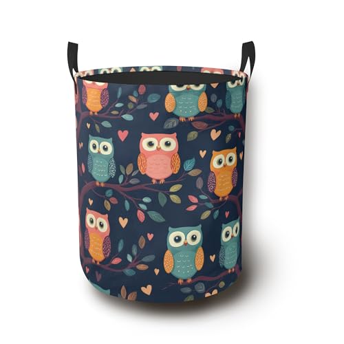 Cute Owl Laundry Basket,Foldable Oxford Cloth Laundry Hamper with Handles Waterproof Dirty Clothes Storage Basket for Bathroom Bedroom Dorm Room 16" x 20.8" - color: Cute Owl