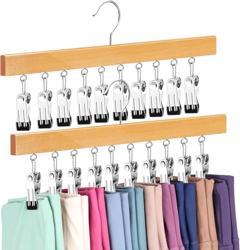 Legging Organizer for Closet, Pants Hangers with Clips - color: Natural, size: 2 Pack