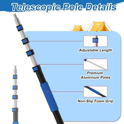 18FT Telescopic Extension Pole-3-12FT Multi-Purpose Extension Pole with Easy Flip Lock, Universal Twist-on Metal Tip, Lightweight Sturdy Aluminum Paint Roller Extension Pole for Window Cleaning