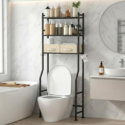 GloTika 3-Tier Over Toilet Storage, Anti-Tilt, 64" H, Black, 2 Baskets - color: Black-with 2 Basket, size: 3-Tier