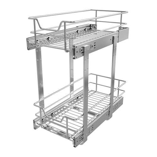2 Tier Pull Out Cabinet Organizer 9" W X 17" D, Chromed, Full Slide Out - color: 2 Tier - Chrome-Plated, size: 9" W X 17" D