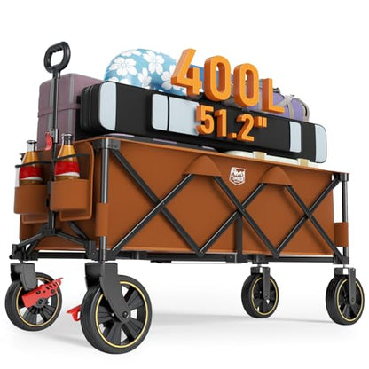 Timber Ridge 51.2'' Extended Collapsible Wagon Cart with Brakes - color: Orange, size: 400L