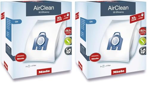 Miele Genuine AirClean XL Pack GN Vacuum Cleaner Bags, 8 Bags Included, for Miele Complete C3, Complete C2, and Classic C1 Vacuum Cleaners (Pack of 2) - size: (Pack of 2)