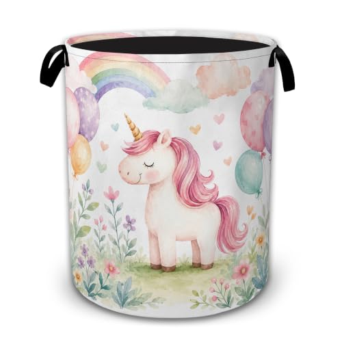 Pastel Unicorn Rainbow Large Laundry Hamper, Collapsible Oxford Clothes Basket with Handles, Freestanding Dirty Clothes Organizer for Bedroom Bathroom Dorm Laundry Room, 16 x 20.8 Inch - color: Pastel Unicorn Rainbow