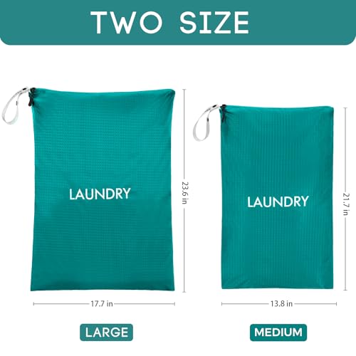 Travel Laundry Bag (2 Pcs - Large + Medium) - Foldable Waterproof Washable Wet Dry Bag for Gym, Swimming, Yoga, and Workout Perfect for Dirty Clothes, Bathing Suits, Travel Accessories (Blue) - color: Blue, size: L+M (2 Pcs) – 23.6"×17.7" + 21.7"×13.8"